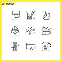 Group of 9 Modern Outlines Set for tablet robot foam hand droid android Editable Vector Design Elements