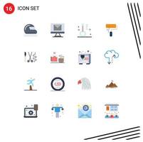 Pictogram Set of 16 Simple Flat Colors of instruments wall cloudy roller brush Editable Pack of Creative Vector Design Elements