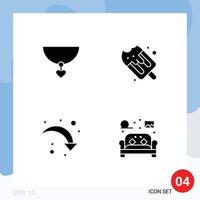 Set of 4 Vector Solid Glyphs on Grid for necklace down ice cream refresh furniture Editable Vector Design Elements