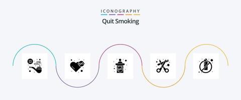 Quit Smoking Glyph 5 Icon Pack Including scissors. lifestyle. problem. smoking. no vector