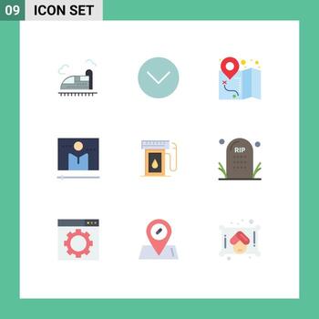 9 Universal Flat Color Signs Symbols of industry player gps media player display Editable Vector Design Elements