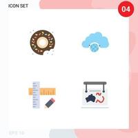 Pictogram Set of 4 Simple Flat Icons of donut geometry network hub frame Editable Vector Design Elements