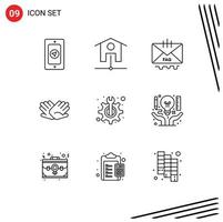 Outline Pack of 9 Universal Symbols of support relations email helping hands Editable Vector Design Elements