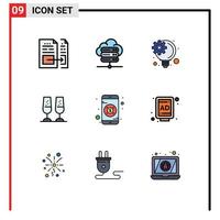 Universal Icon Symbols Group of 9 Modern Filledline Flat Colors of mobile banking idea management toasting champagne glasses Editable Vector Design Elements