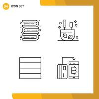 Pack of 4 creative Filledline Flat Colors of books wireframe learning relax currency Editable Vector Design Elements