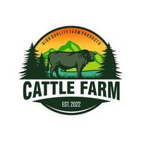 plantilla de vector de logotipo de granja de ganado vintage