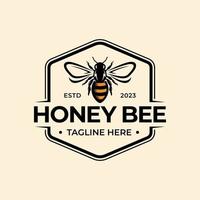 Bee Logo Design Template inspiration. Hand Drawn Honey Bee Vector illustration.