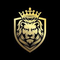 Royal king lion crown symbols. Elegant gold Leo animal logo. Premium luxury brand identity icon. Vector illustration.