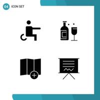 4 Creative Icons Modern Signs and Symbols of disabled map wheelchair drink blackboard Editable Vector Design Elements