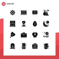 16 Universal Solid Glyph Signs Symbols of actor test ok lab heart Editable Vector Design Elements