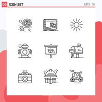 Mobile Interface Outline Set of 9 Pictograms of chart robotic program technology crypto currency Editable Vector Design Elements