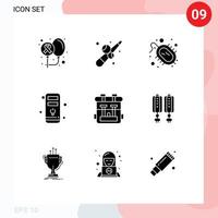 9 Solid Glyph concept for Websites Mobile and Apps bag hardware play cpu research Editable Vector Design Elements
