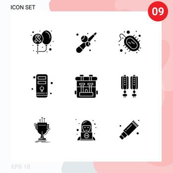 9 Solid Glyph concept for Websites Mobile and Apps bag hardware play cpu research Editable Vector Design Elements