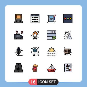 Editable Vector Line Pack of 16 Simple Flat Color Filled Lines of trust location note delivery list Editable Creative Vector Design Elements