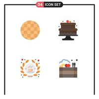 conjunto de iconos planos de interfaz móvil de 4 pictogramas de tienda de alimentos pasteles horneados agricultura elementos de diseño de vectores editables