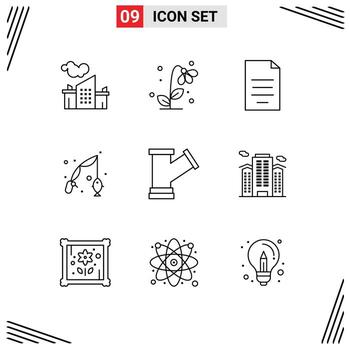 9 Universal Outlines Set for Web and Mobile Applications hobby fishing spring fish finance Editable Vector Design Elements