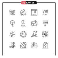 Mobile Interface Outline Set of 16 Pictograms of solution mind bookmark idea okay Editable Vector Design Elements