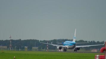 AMSTERDAM, THE NETHERLANDS JULY 25, 2017 - KLM Boeing 787 Dreamliner PH BGD accelerate and departure at runway 36L Polderbaan. Shiphol Airport, Amsterdam, Holland video