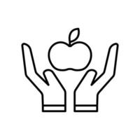 ilustración del icono de dieta. icono de mano con manzana. icono relacionado con un estilo de vida saludable. estilo de icono de línea. diseño vectorial simple editable vector