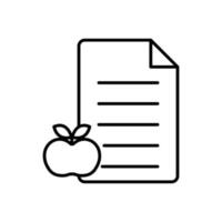 ilustración del icono de dieta. icono de papel con manzana. icono relacionado con el estilo de vida. estilo de icono de línea. diseño vectorial simple editable vector