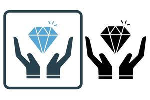 Luxury lifestyle icon illustration. hand icon with diamond. icon related to lifestyle. Solid icon style. Simple vector design editable