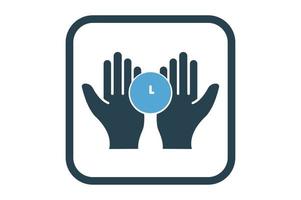 Hand icon illustration clock. suitable for safe time icon. solid icon style. simple vector design editable