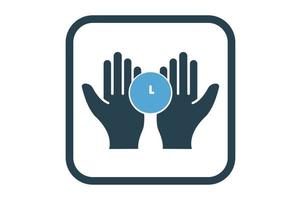 Hand icon illustration clock. suitable for safe time icon. solid icon style. simple vector design editable