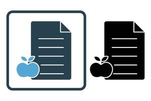 Diet icon illustration. paper icon with apple. icon related to lifestyle. Solid icon style. Simple vector design editable