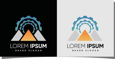 logotipo de engranaje y tecnología de montaña con vector premium creativo de estilo moderno