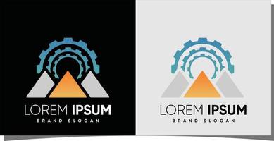 gear and mountain technology logo with creative modern style Premium Vector