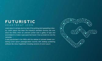 Blue futuristic heartbeat icon concept with polygon node connected dots and neon effect vector
