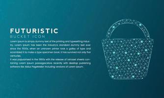 Blue futuristic bucket icon concept with polygon node connected dots and neon effect vector