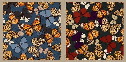 Vector seamless pattern set with colorful butterflies.