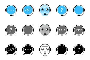 Icon set of support service chat bot. Call center Robot Online help customer assistant support symbol. vector illustration