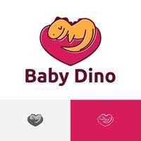 bebé dino dinosaurio dormido amor corazones cuidado de niños logos vector