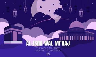 Isra Miraj Islamic Day flat cartoon background vector