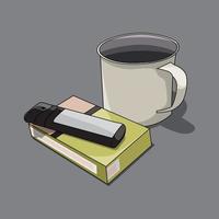 ilustración de una taza de café y un paquete de cigarrillos vector