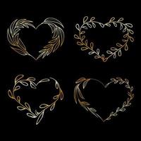 Collection of love shaped floral golden frames vector