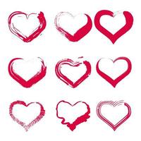colección de símbolos de amor en forma de corazón cepillados vector