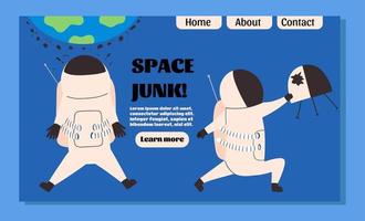 Landing page about the problem of space debris. Vector illustration in flat style