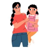 Mom holds her daughter in her arms. A mother's love for a child. Vector illustration hand drawn in style