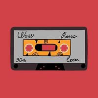 Audio cassette, retro design. Element in the style of 90s, 1980s. Vector illustration in flat style
