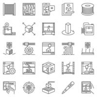 3D Printer outline icons set - additive manufacturing and printing concept symbols vector