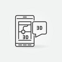 Impresión 3d a través del icono de concepto de línea delgada de vector de dispositivo de teléfono inteligente