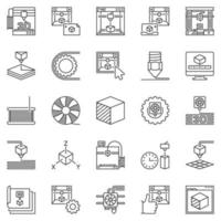 3D Printing concept outline icons set - vector Printer linear symbols