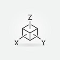 icono de línea de espacios de coordenadas tridimensionales de vector de cubo de eje xyz