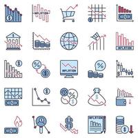 Inflation colored icons - Financial Crisis and Hyperinflation vector signs