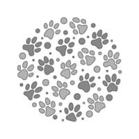 Dog Paw Print symbols in Circle - vector illustration with Pet Footprints