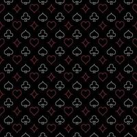 Seamless geometric pattern with playing card suits line symbols - Casino background vector