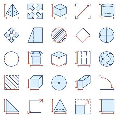 Dimension and Measuring colored icons set - Area and Size signs